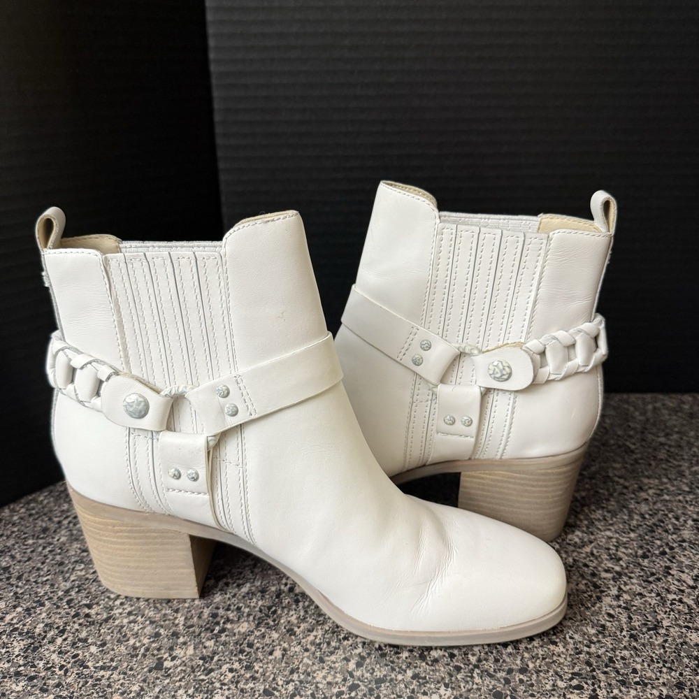 Sam Edelman Leather Boots Ankle Women's Size 9M Dalma Ivory Harness Block Heel